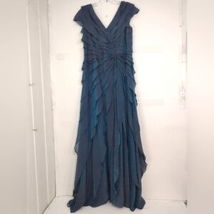 TADASH SHOJI  Blue Silk Mermaid Evening Gown Size (10)